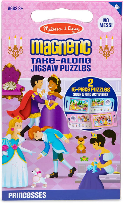 Melissa & Doug Take-Along Magnetic Jigsaw Puzzle Set – Princesses, 2x15 Pieces, Travel Activity Toy for Kids Ages 3+