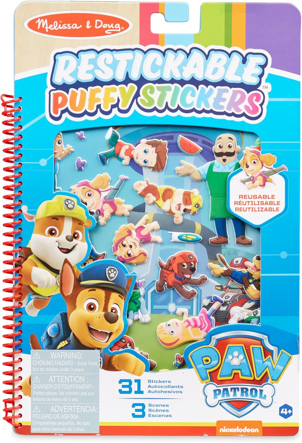 Melissa & Doug PAW Patrol Restickable Puffy Stickers Adventure Bay Play Set, Reusable Sticker Activity Toy for Kids