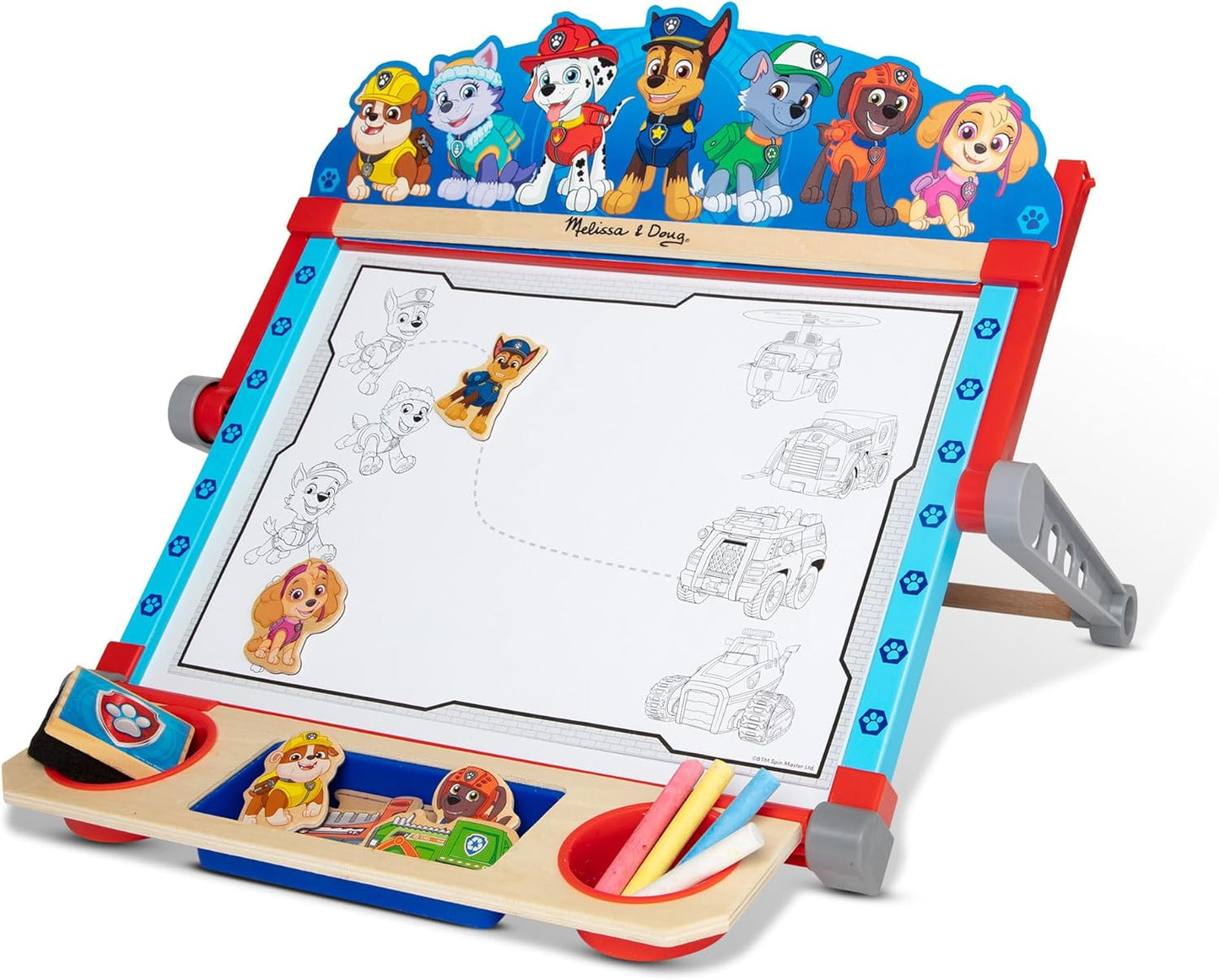 Melissa & Doug PAW Patrol Wooden Double-Sided Tabletop Art Center Easel, 33 Pieces, Art & Drawing Activity Toy for Kids Ages 3+