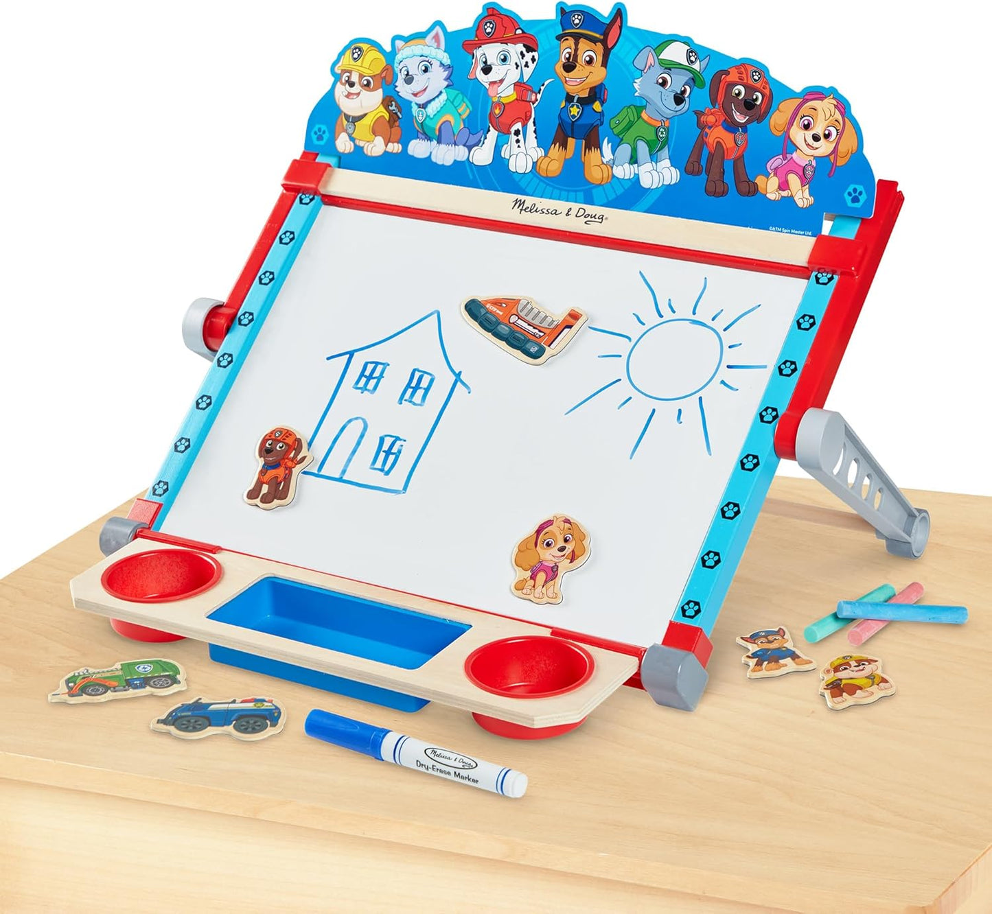 Melissa & Doug PAW Patrol Wooden Double-Sided Tabletop Art Center Easel, 33 Pieces, Art & Drawing Activity Toy for Kids Ages 3+