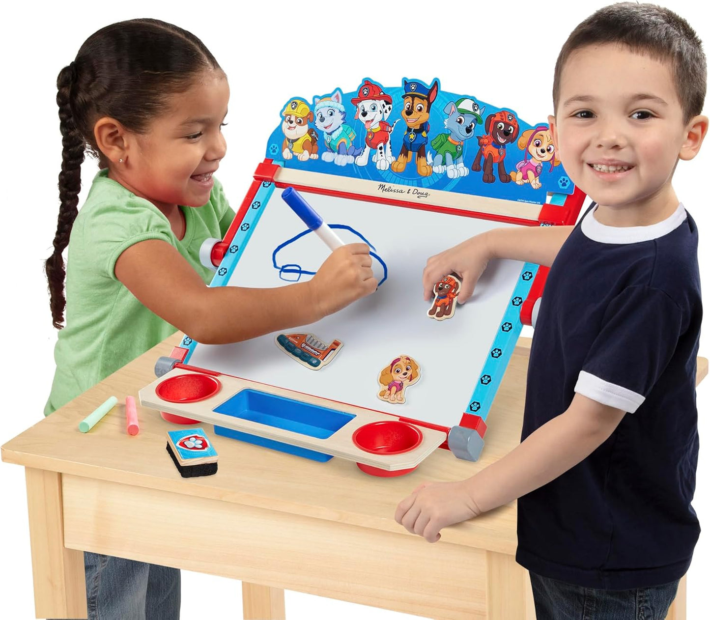 Melissa & Doug PAW Patrol Wooden Double-Sided Tabletop Art Center Easel, 33 Pieces, Art & Drawing Activity Toy for Kids Ages 3+