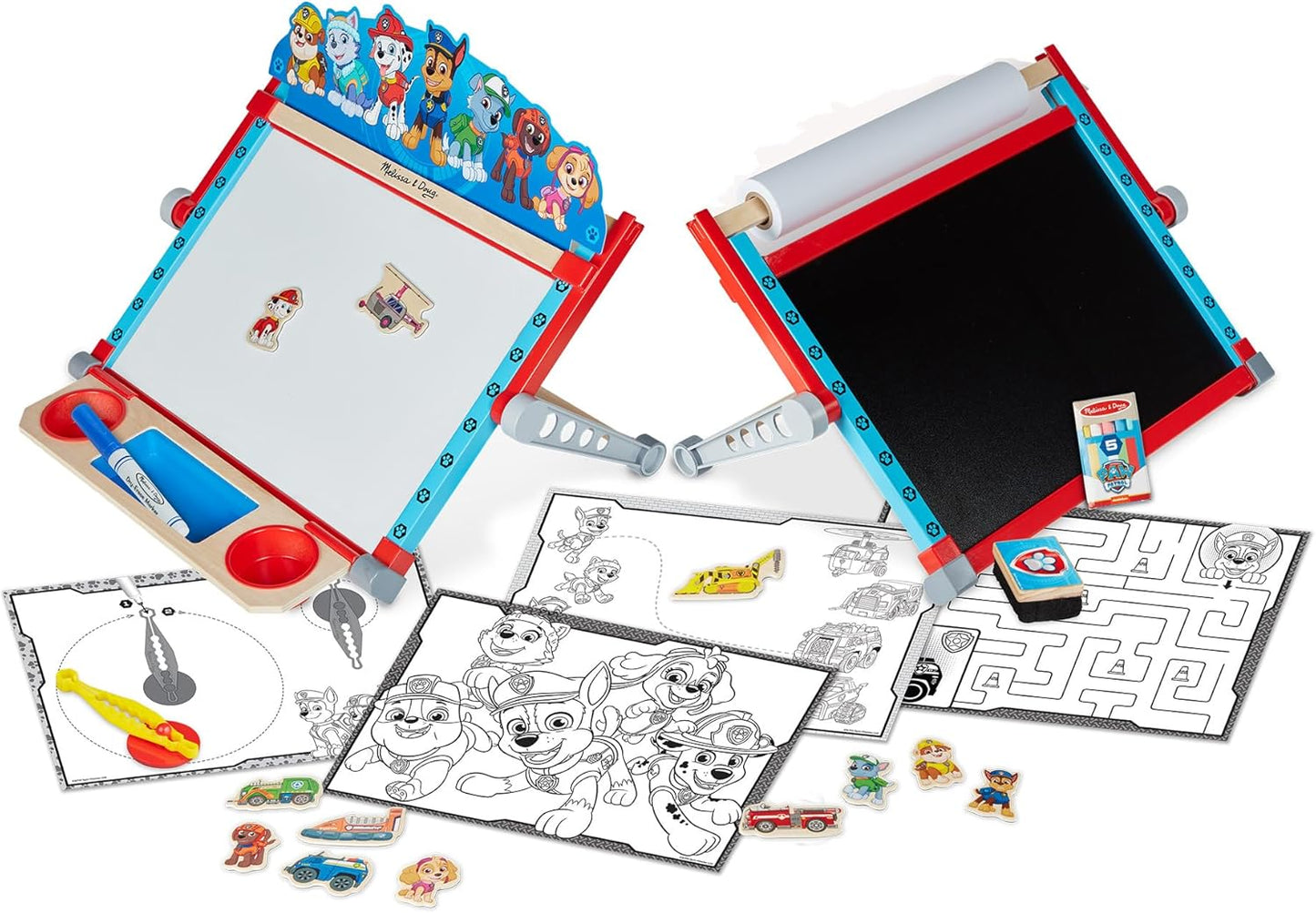 Melissa & Doug PAW Patrol Wooden Double-Sided Tabletop Art Center Easel, 33 Pieces, Art & Drawing Activity Toy for Kids Ages 3+