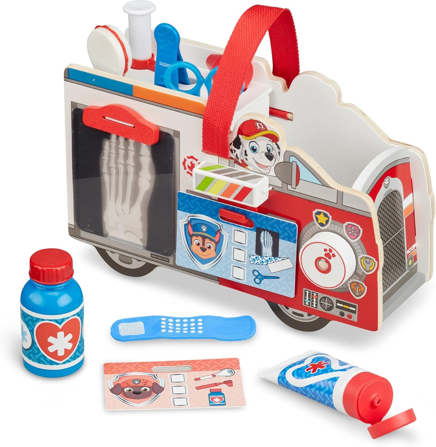 Melissa & Doug PAW Patrol Marshall’s Wooden Rescue EMT Caddy, 14-Piece Pretend Play Doctor & Rescue Toy Set