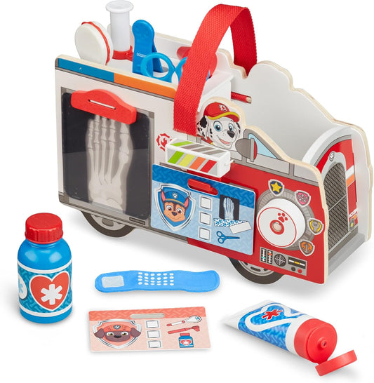 Melissa & Doug PAW Patrol Marshall’s Wooden Rescue EMT Caddy, 14-Piece Pretend Play Doctor & Rescue Toy Set