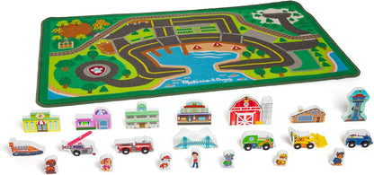 Melissa & Doug PAW Patrol Adventure Bay Activity Rug, 22-Piece Town Play Mat with Wooden Vehicles & Figures for Kids Ages 3+
