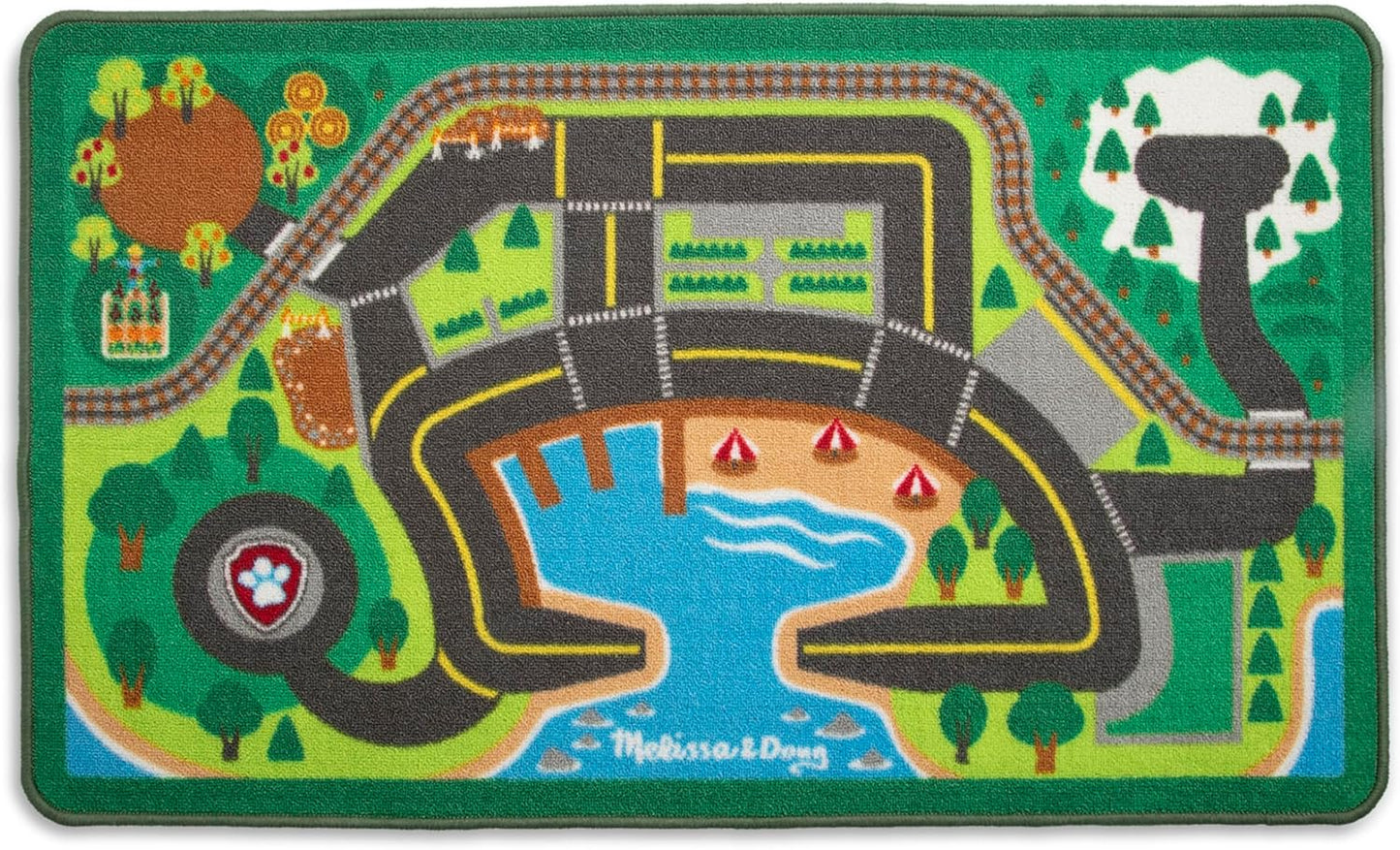 Melissa & Doug PAW Patrol Adventure Bay Activity Rug, 22-Piece Town Play Mat with Wooden Vehicles & Figures for Kids Ages 3+