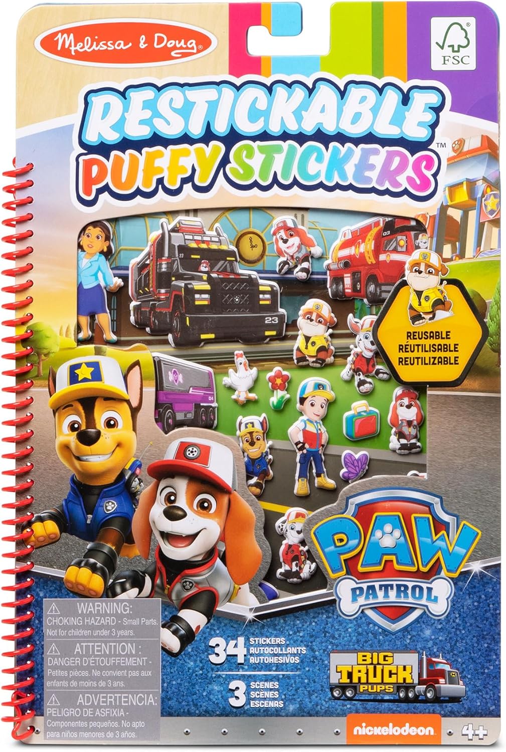 Melissa & Doug PAW Patrol Restickable Puffy Stickers – Big Pup Trucks, Reusable Sticker Travel Activity Book for Kids Ages 3+