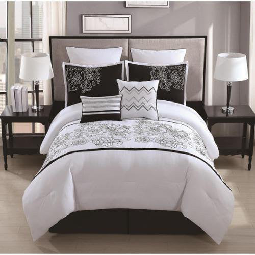 Saldana 8 Piece Rose Embroidered Queen Comforter Set
