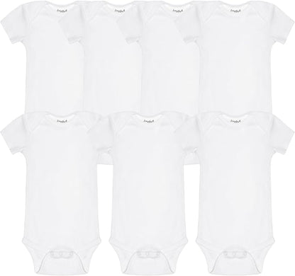 Everyday Kids 7 Pack White Short Sleeve Baby Bodysuits for Boys and Girls