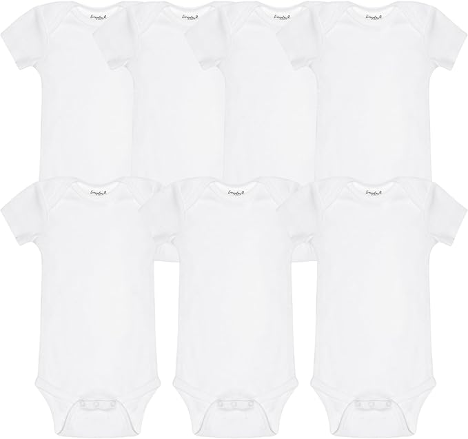 Everyday Kids 7 Pack White Short Sleeve Baby Bodysuits for Boys and Girls