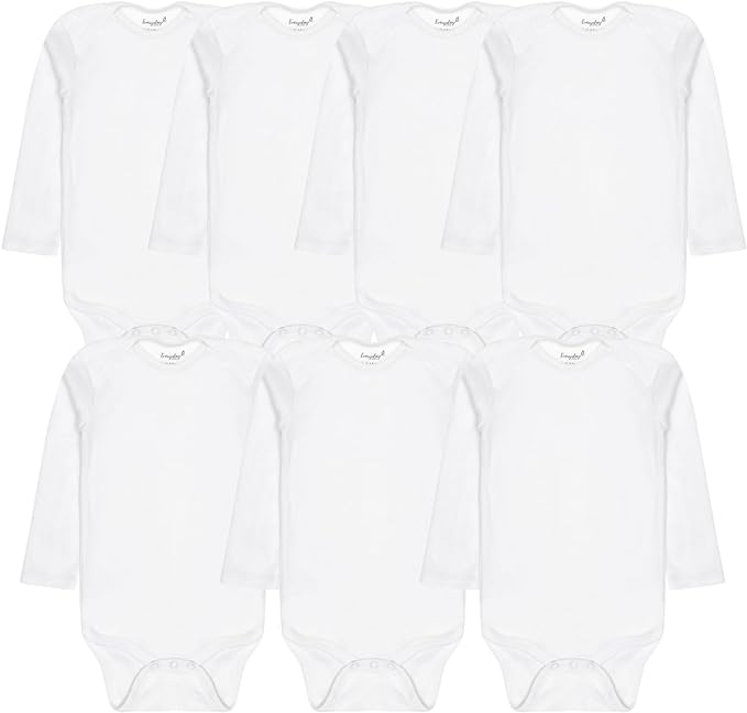 Everyday Kids 7 Pack White Long Sleeve Baby Bodysuits for Boys and Girls