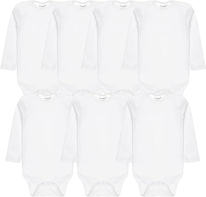 Everyday Kids 7 Pack White Long Sleeve Baby Bodysuits for Boys and Girls