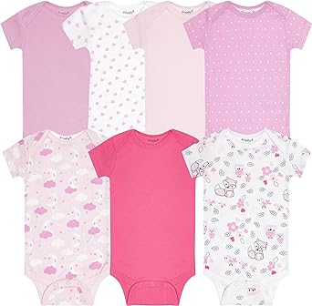 Everyday Kids 7 Pack Pink Short Sleeve Baby Bodysuits for Girls