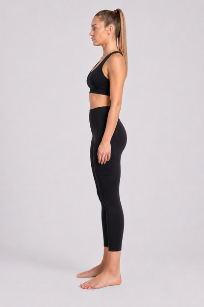 New York Laundry Women's 7/8 High-Waisted Leggings with Side Pockets, Jet Black