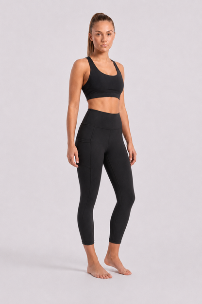 New York Laundry Women's High-Waisted Full Length Leggings with Side Pockets, Jet Black