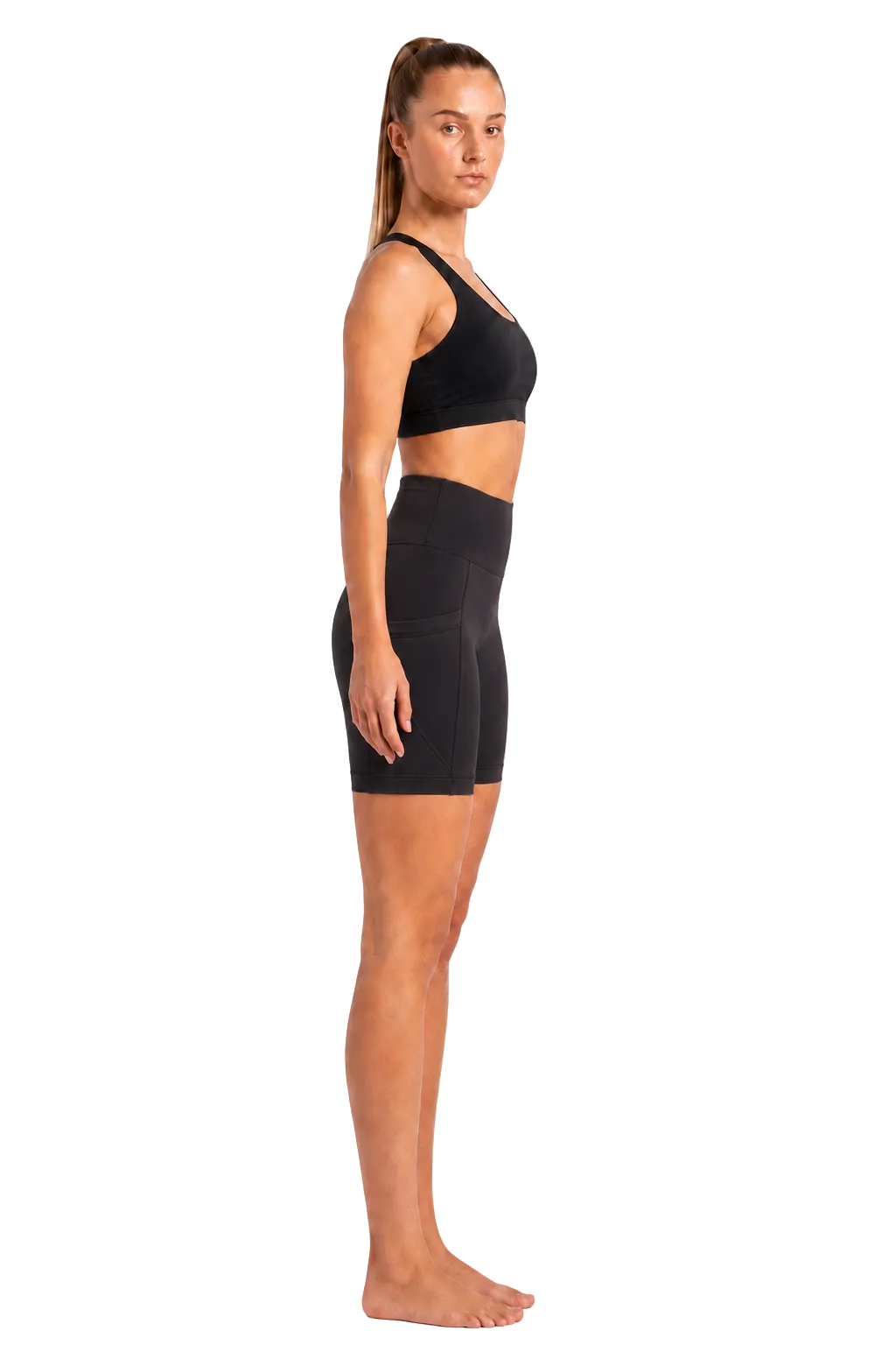 New York Laundry Women's 7-Inch High-Waisted Biker Shorts with Side Pockets, Jet Black