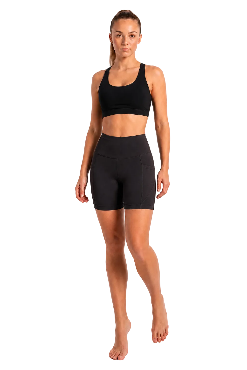 New York Laundry Women's 7-Inch High-Waisted Biker Shorts with Side Pockets, Jet Black
