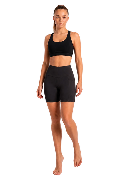 New York Laundry Women's 7-Inch High-Waisted Biker Shorts with Side Pockets, Jet Black