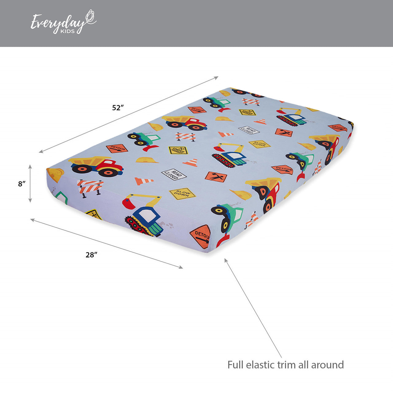 EVERYDAY KIDS Baby Boy Fitted Crib Sheet - Under Construction