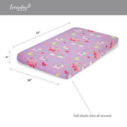 EVERYDAY KIDS 2 Pack Fitted Girls Crib Sheet - Unicorn/Hot Pink
