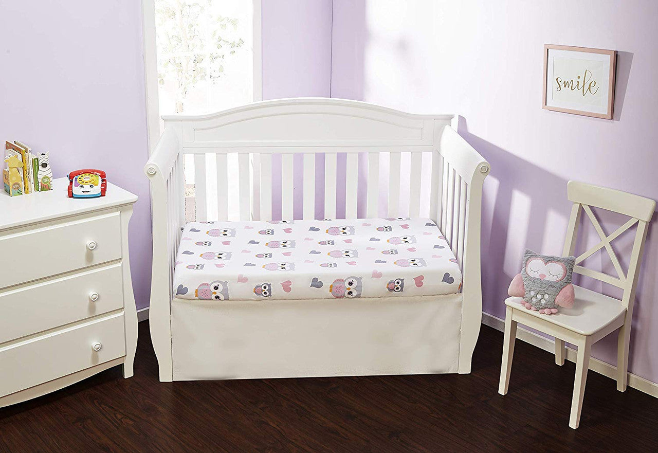 EVERYDAY KIDS Baby Girl Fitted Crib Sheet - Sweet Owls