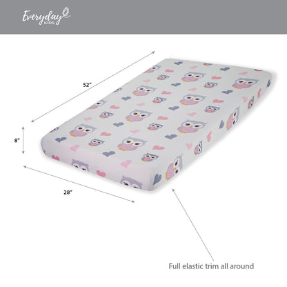 EVERYDAY KIDS 2 Pack Fitted Girls Crib Sheet - Sweet Owls/Pink