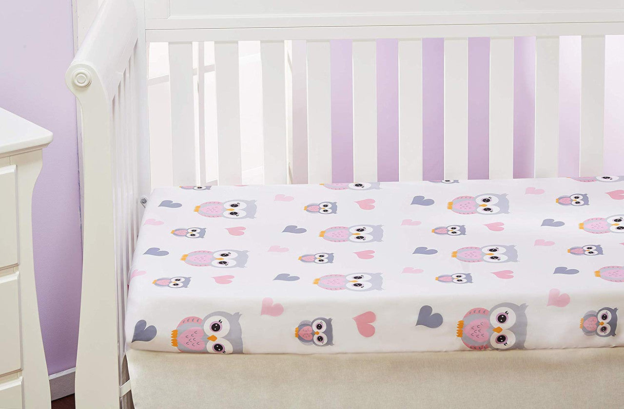 EVERYDAY KIDS Baby Girl Fitted Crib Sheet - Sweet Owls