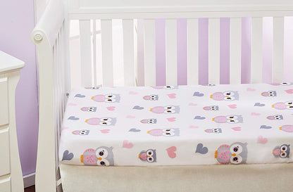 EVERYDAY KIDS Baby Girl Fitted Crib Sheet - Sweet Owls
