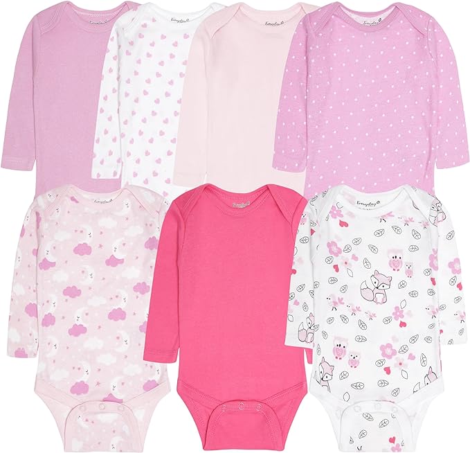 Everyday Kids 7 Pack Pink Long Sleeve Baby Bodysuits for Girls