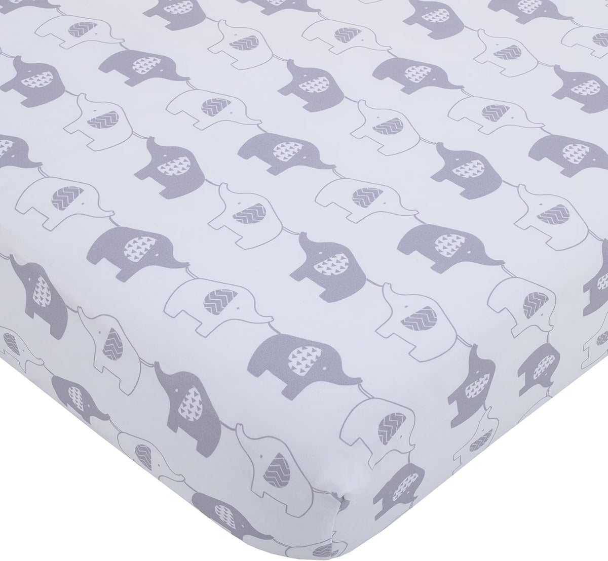 NoJo Elephant Stroll Fitted Crib Sheet, Soft Nursery Mattress Sheet, Grey and White