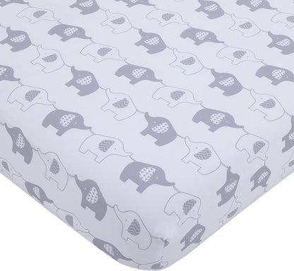 NoJo Elephant Stroll Fitted Crib Sheet, Soft Nursery Mattress Sheet, Grey and White