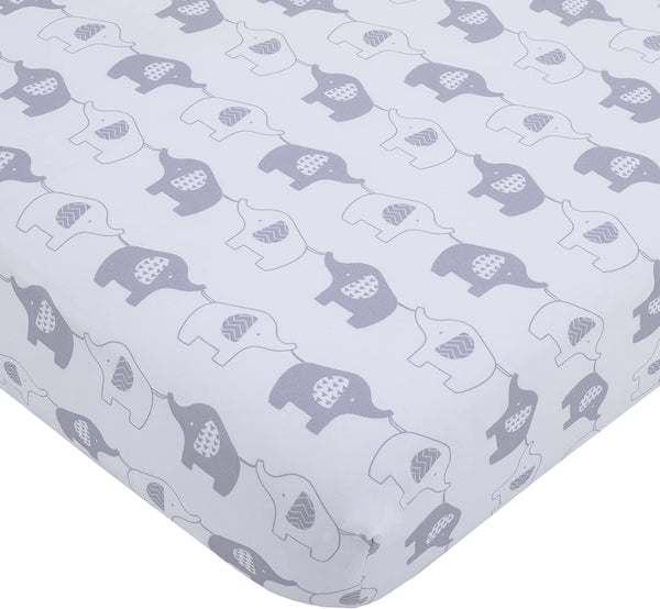 NoJo Elephant Stroll Fitted Crib Sheet, Soft Nursery Mattress Sheet, Grey and White