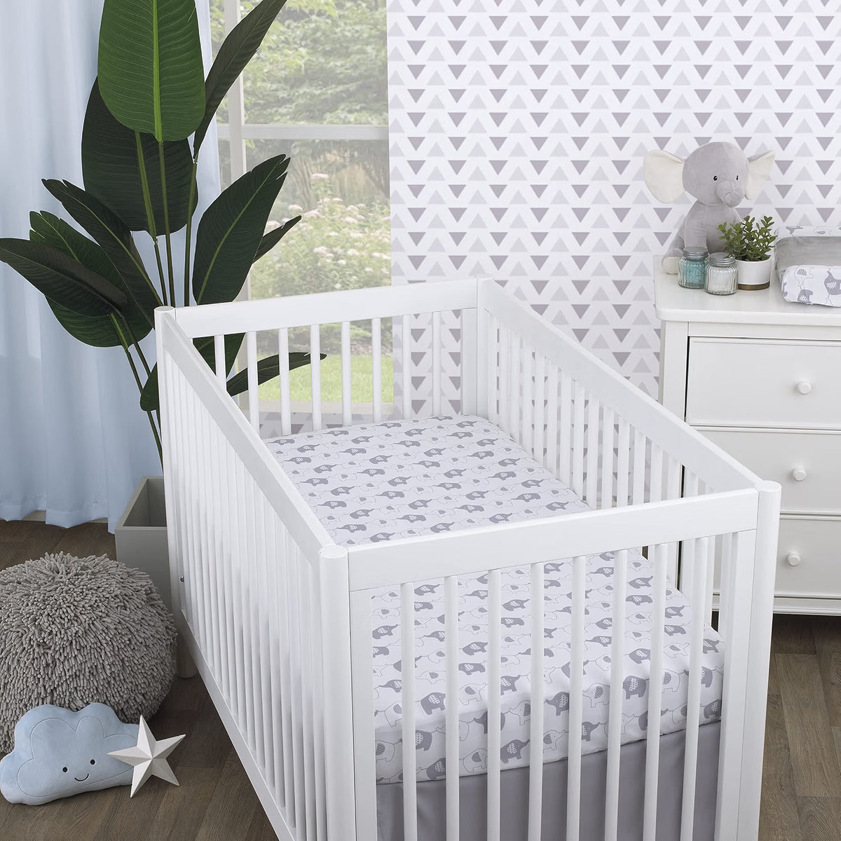 NoJo Elephant Stroll Fitted Crib Sheet, Soft Nursery Mattress Sheet, Grey and White