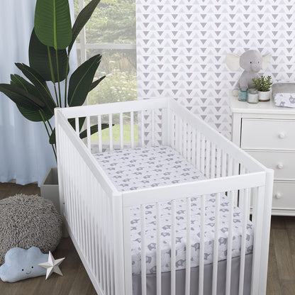 NoJo Elephant Stroll Fitted Crib Sheet, Soft Nursery Mattress Sheet, Grey and White