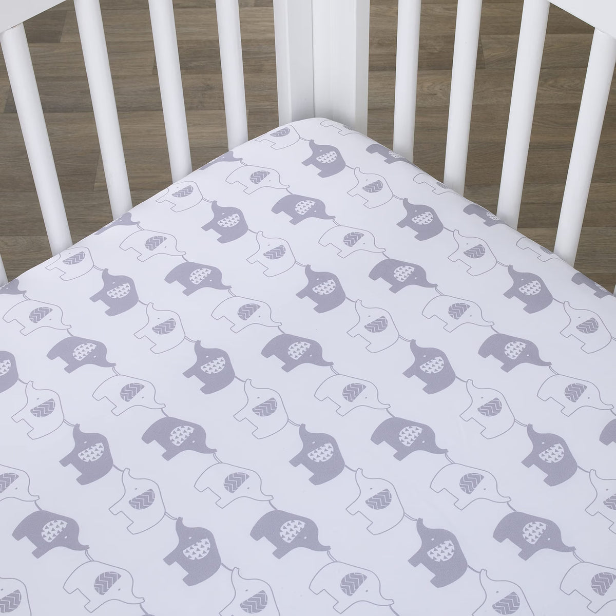 NoJo Elephant Stroll Fitted Crib Sheet, Soft Nursery Mattress Sheet, Grey and White
