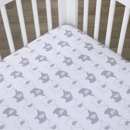 NoJo Elephant Stroll Fitted Crib Sheet, Soft Nursery Mattress Sheet, Grey and White
