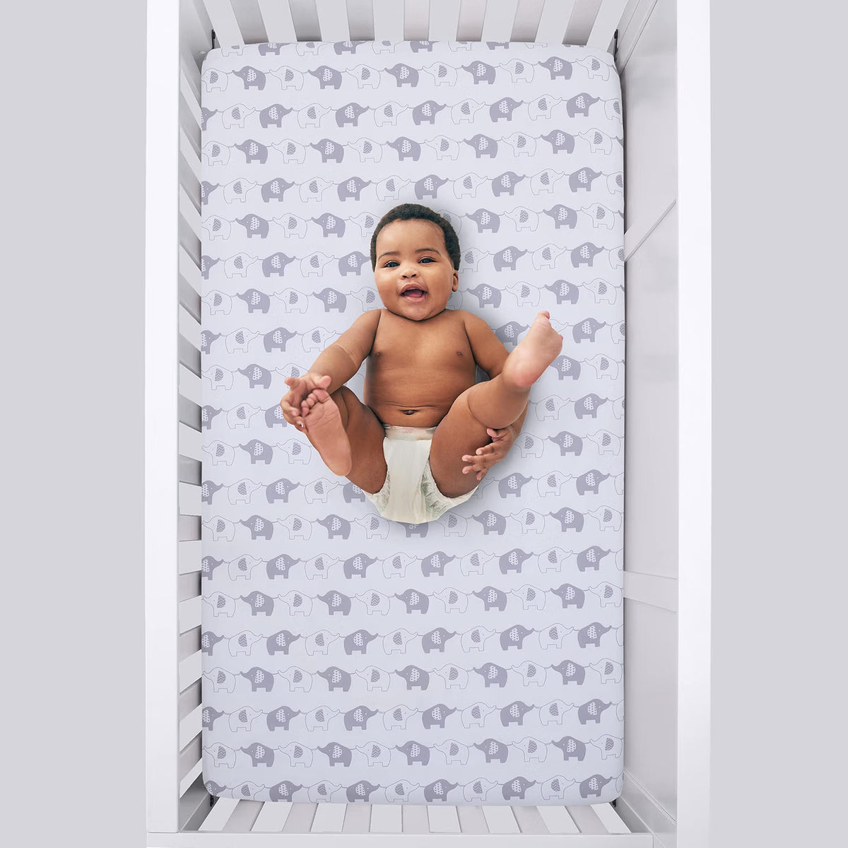 NoJo Elephant Stroll Fitted Crib Sheet, Soft Nursery Mattress Sheet, Grey and White