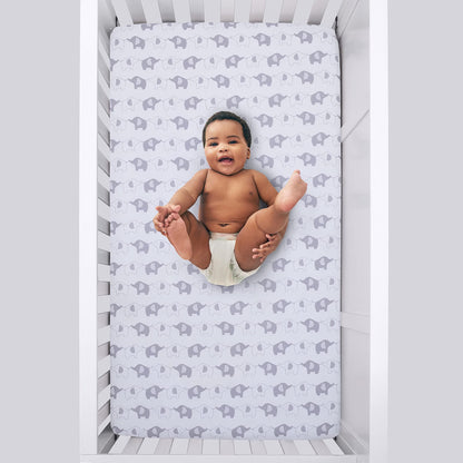 NoJo Elephant Stroll Fitted Crib Sheet, Soft Nursery Mattress Sheet, Grey and White