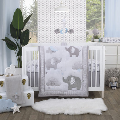 NoJo Elephant Stroll Fitted Crib Sheet, Soft Nursery Mattress Sheet, Grey and White