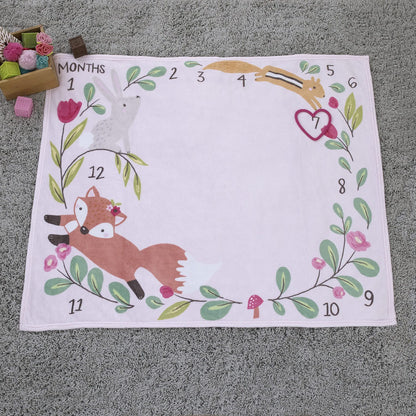 NoJo Pink Woodland Animals Baby Monthly Milestone Blanket Set with Heart Marker, 30x40 Soft Fleece Nursery Backdrop, Pink