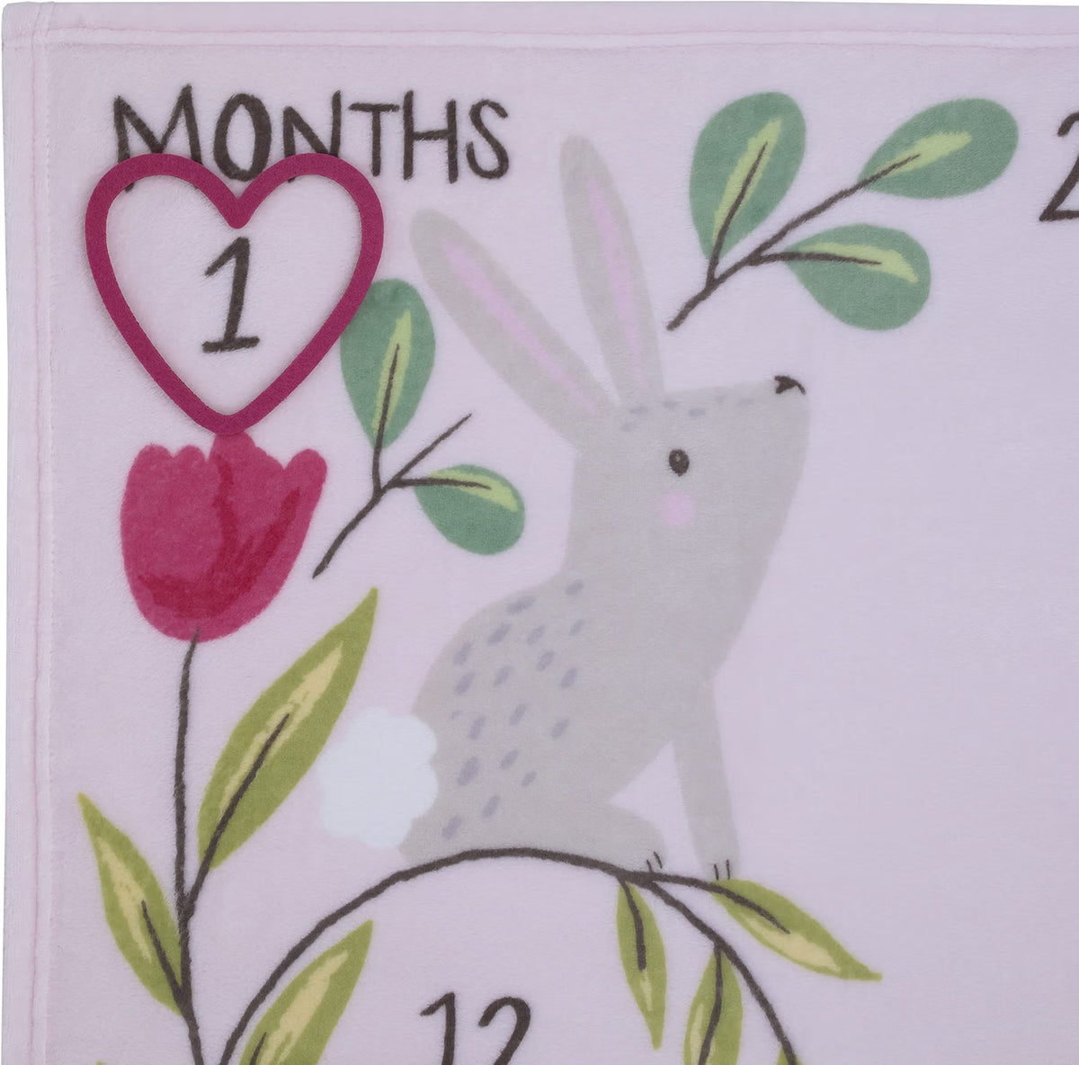 NoJo Pink Woodland Animals Baby Monthly Milestone Blanket Set with Heart Marker, 30x40 Soft Fleece Nursery Backdrop, Pink