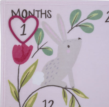 NoJo Pink Woodland Animals Baby Monthly Milestone Blanket Set with Heart Marker, 30x40 Soft Fleece Nursery Backdrop, Pink