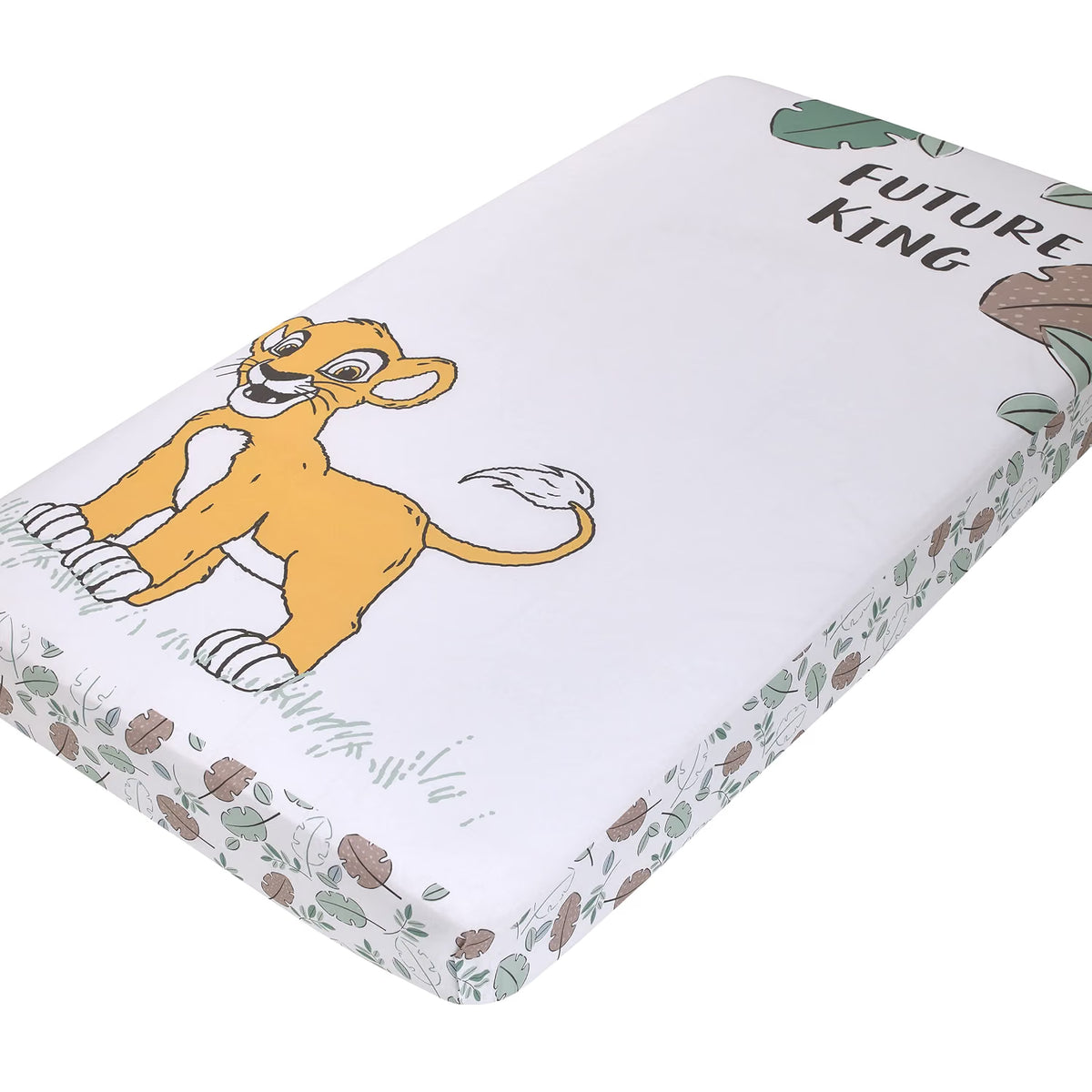 Disney The Lion King Simba "Future King" Photo Op Fitted Crib Sheet, White and Sage Green