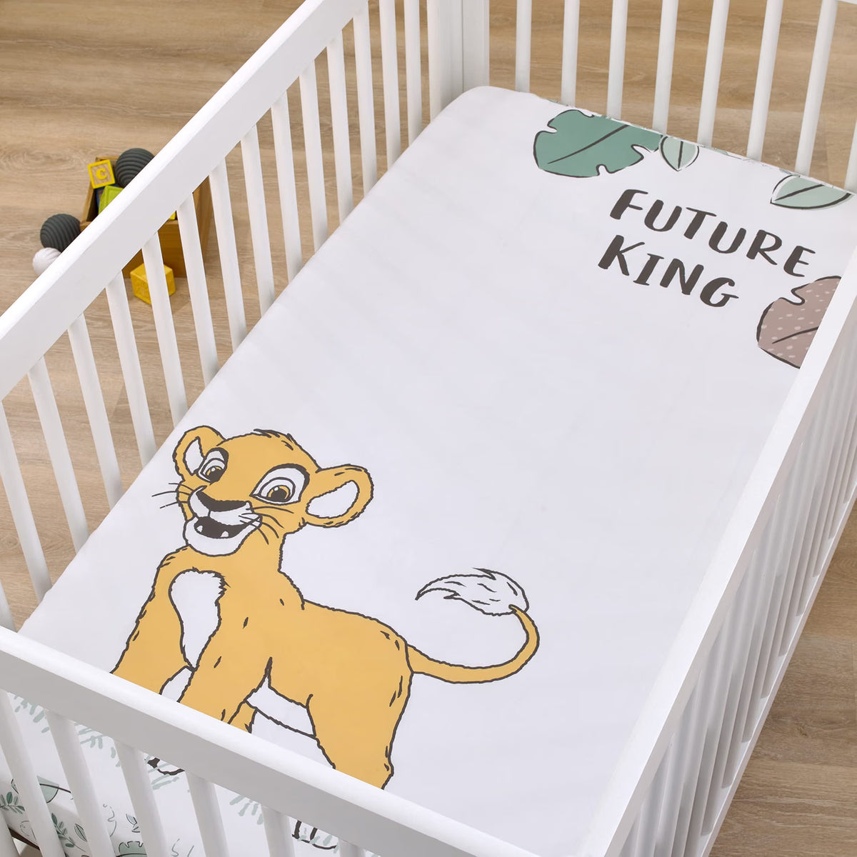 Disney The Lion King Simba "Future King" Photo Op Fitted Crib Sheet, White and Sage Green