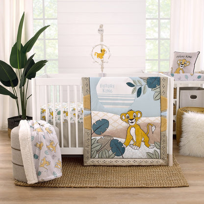 Disney The Lion King Simba "Future King" Photo Op Fitted Crib Sheet, White and Sage Green