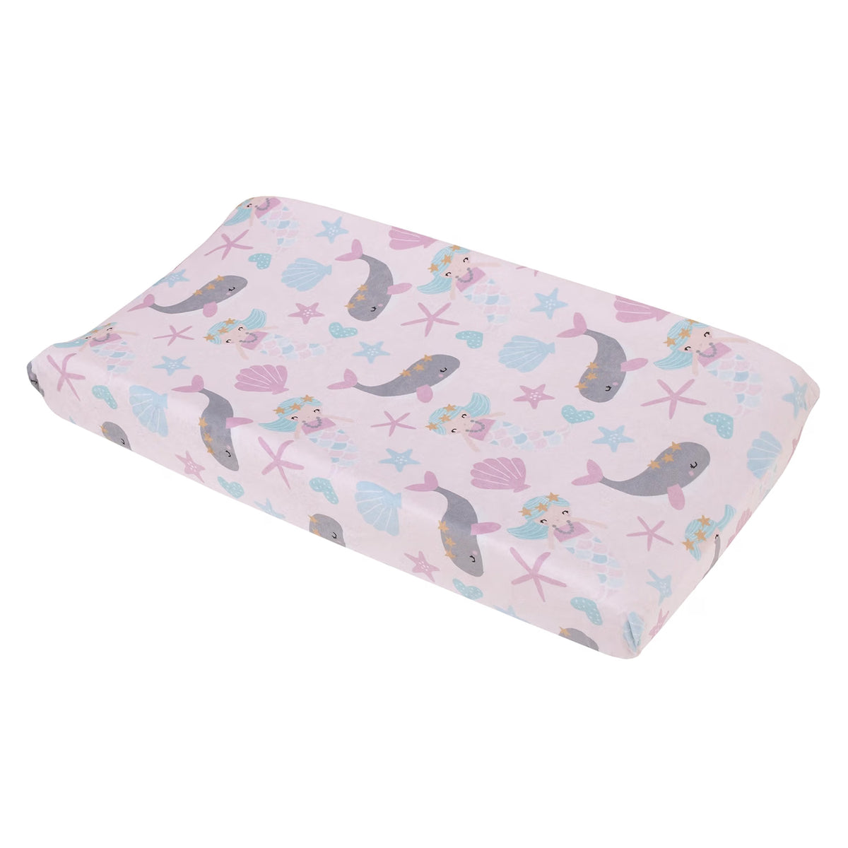 Under the Sea Mermaid & Whale Baby Changing Pad Cover, Fitted Plush Nursery Cover, Pink