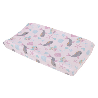 Under the Sea Mermaid & Whale Baby Changing Pad Cover, Fitted Plush Nursery Cover, Pink