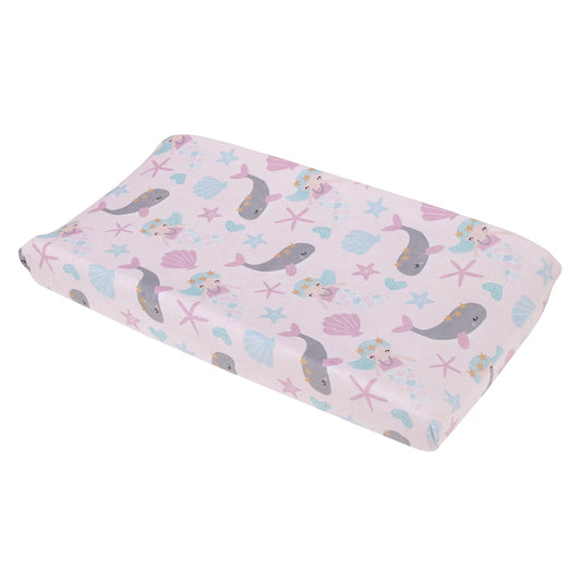 Under the Sea Mermaid & Whale Baby Changing Pad Cover, Fitted Plush Nursery Cover, Pink