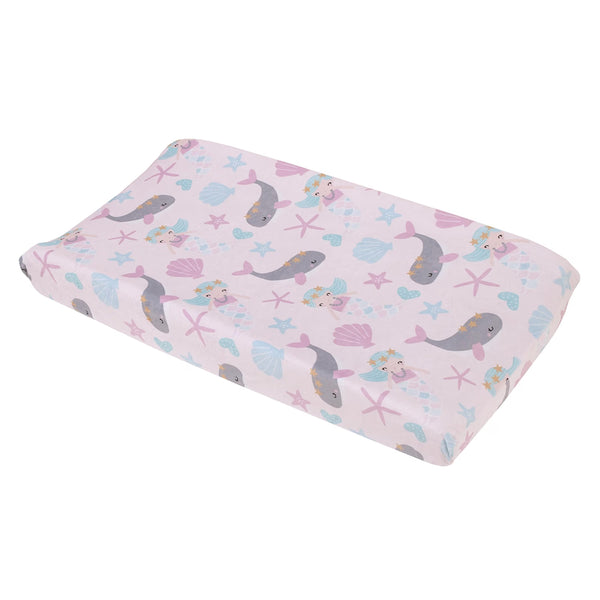 Nojo Under the Sea Mermaid & Whale Baby Changing Pad Cover, Fitted Plush Nursery Cover, Pink