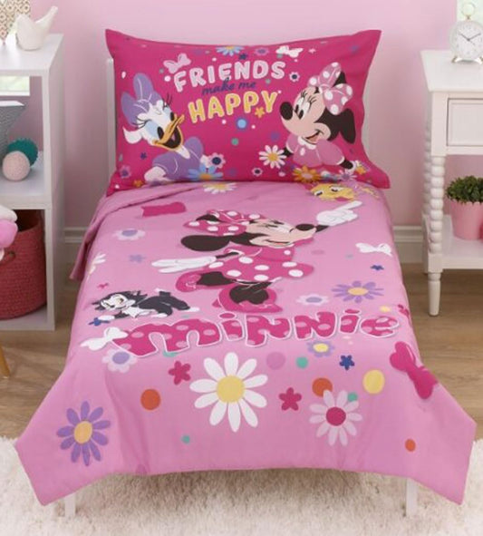 Disney Minnie Mouse "Friends Make Me Happy" 4-Piece Toddler Bedding Set, Pink